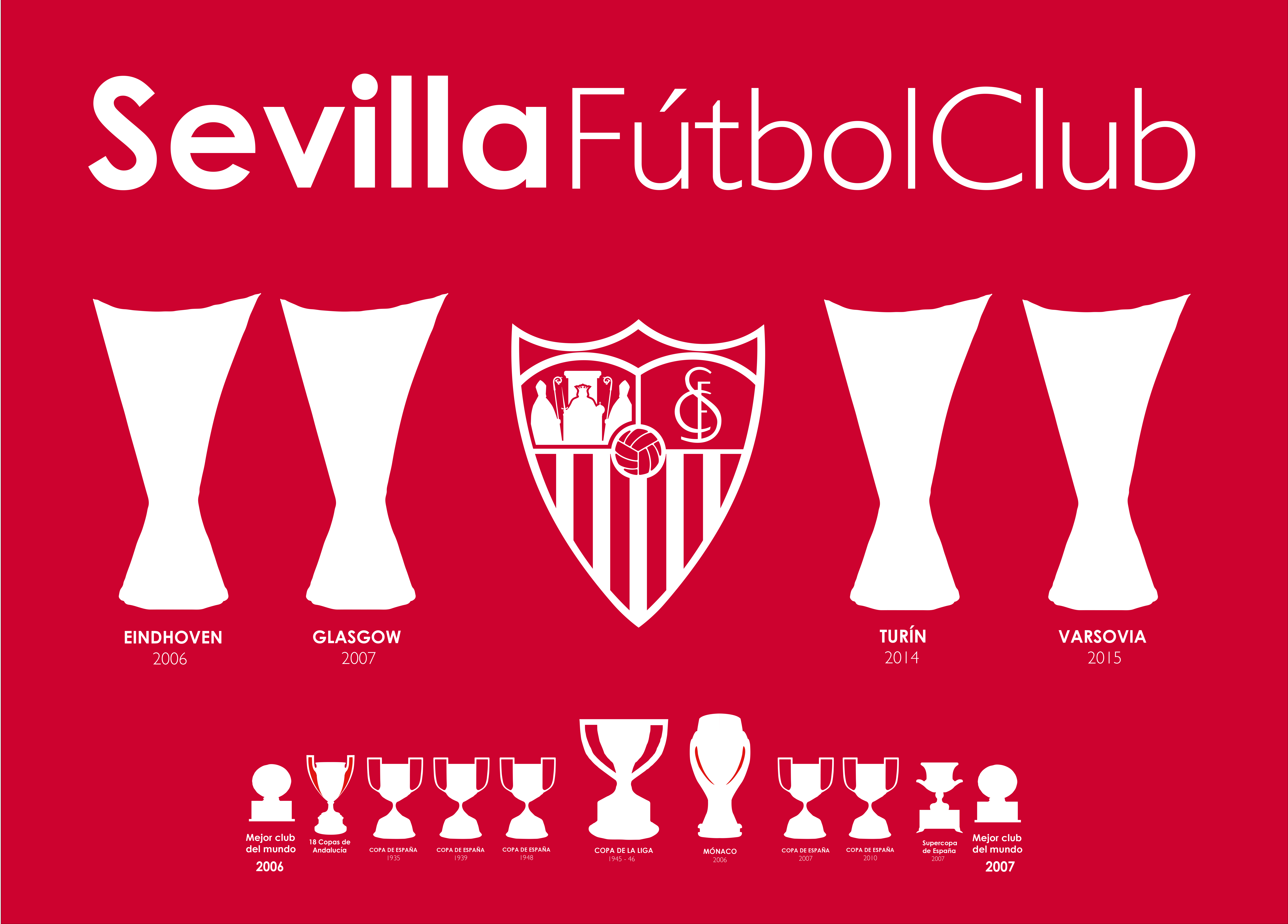 la bandera, con todos los títulos logrados por el Sevilla FC