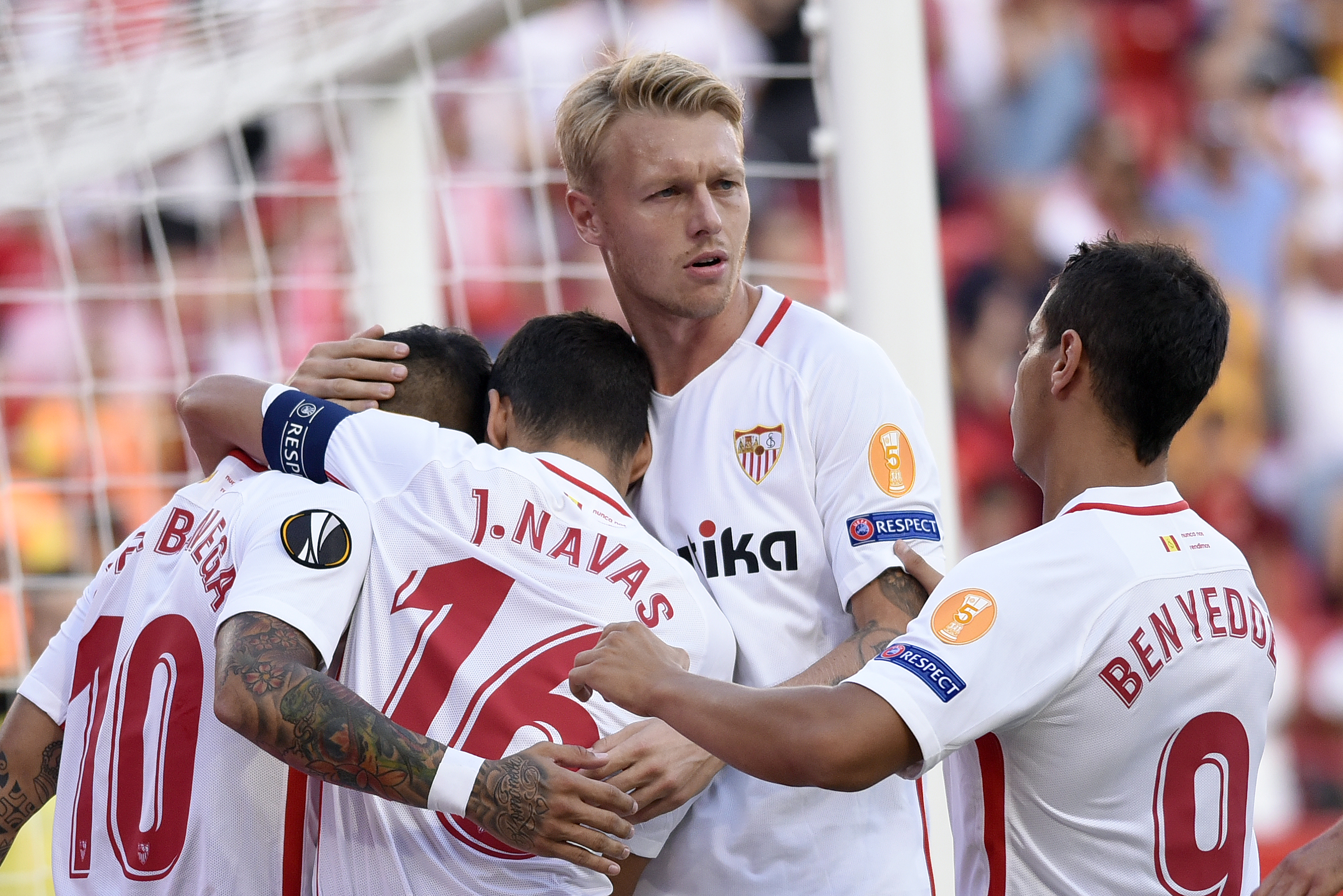El Sevilla FC celebra un gol en la Europa League