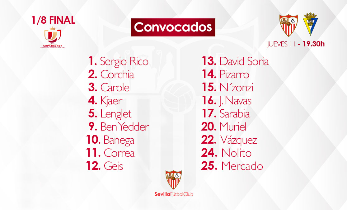 Lista de convocados ante el Cádiz CF