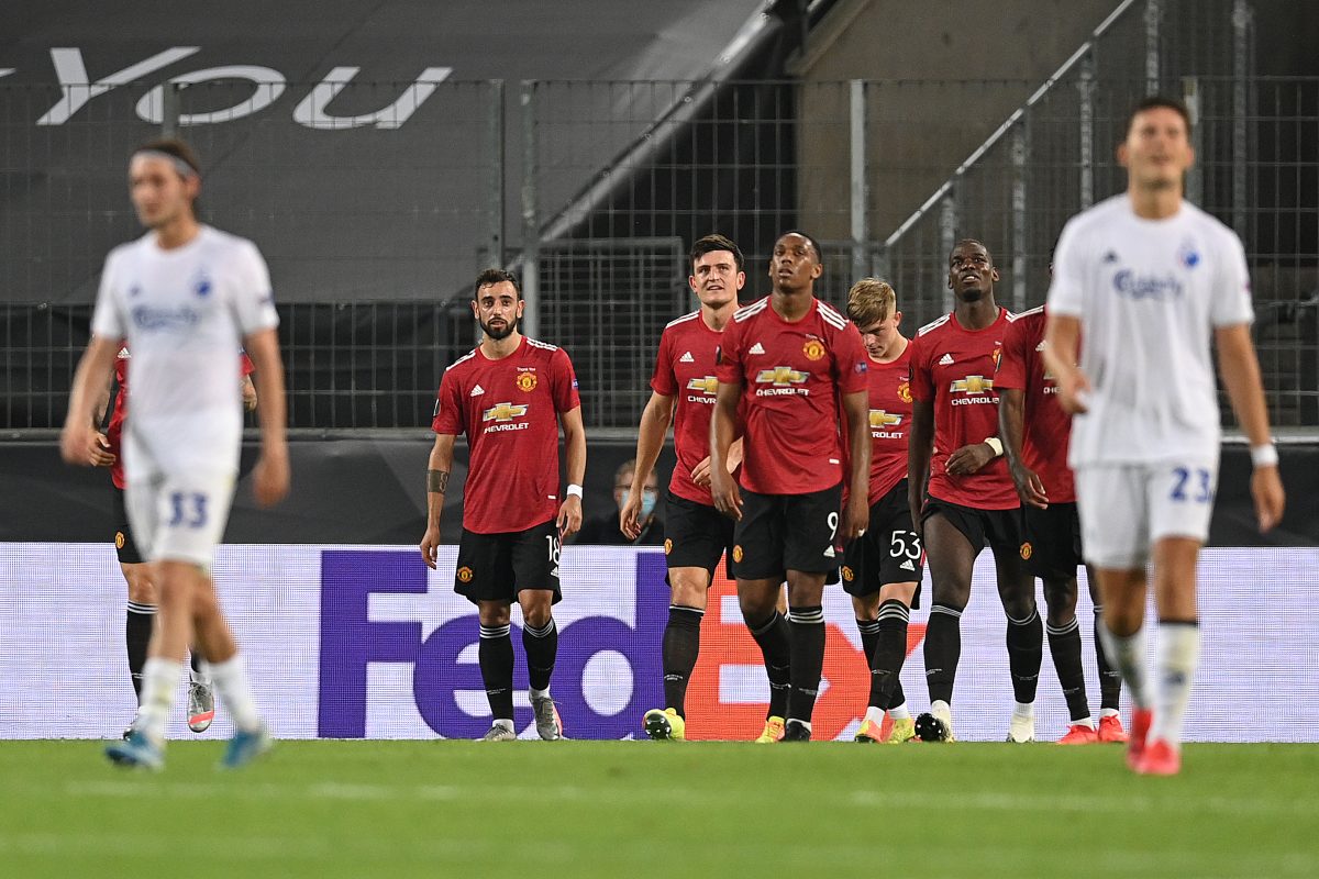 El United celebra su gol ante el Copenhague