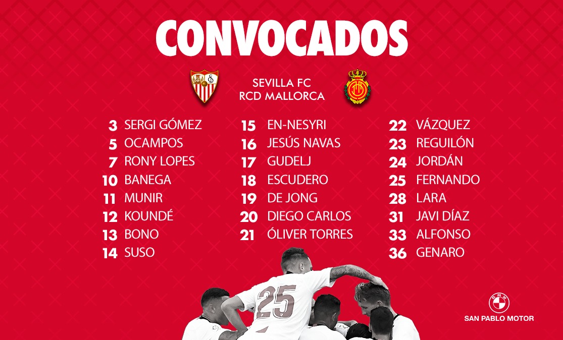 Lista de convocados del Sevilla FC ante el RCD Mallorca