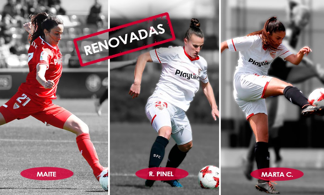 Maite Albarrán, Raquel Pinel y Marta Carrasco jugadoras Sevilla FC femenino