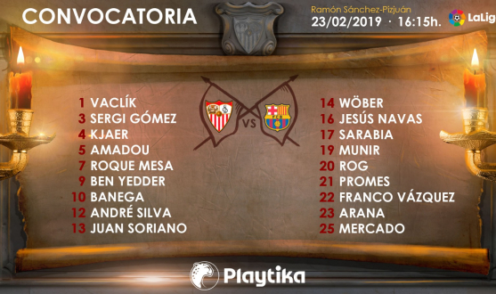 18-man squad for Sevilla-Barcelona