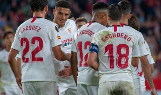 Sevilla FC celebrate one of the goals against Dudelange 