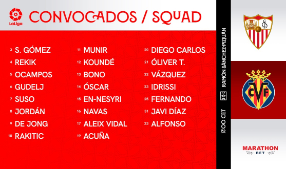 Lista de convocados para el Sevilla FC- Villarreal CF