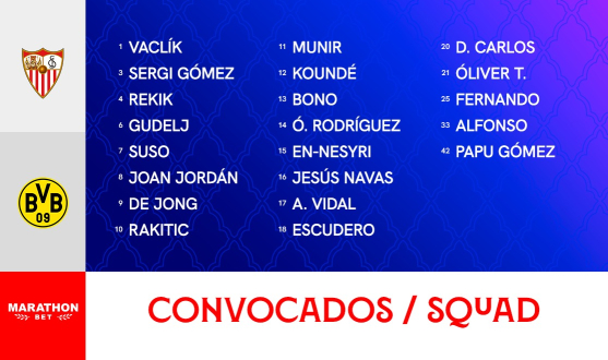Squad for Sevilla FC-Borussia Dortmund