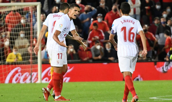 Lamela celebrates his equaliser against Mallorca