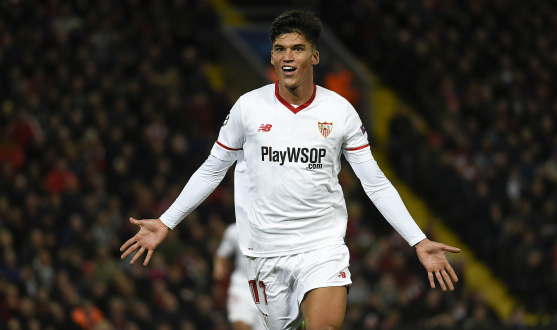 Correa celebrates his goal against Liverpool FC