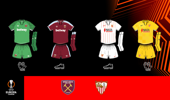 Equipaciones para el partido de UEFA Europa League entre el Sevilla FC y el West Ham United