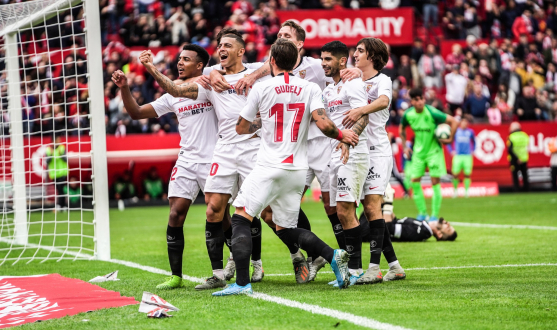 Sevilla FC celebrating in their win over CD Leganés