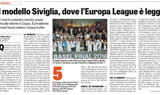 Article on Sevilla FC in the Gazzetta dello Sport newspaper