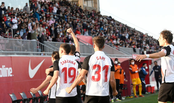 El Sevilla Atlético celebra un gol en el Estadio Jesús Navas