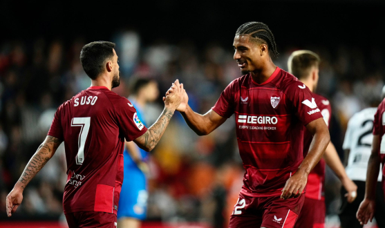 Imagen de Suso y Badé, goleadores en la victoria en Mestalla