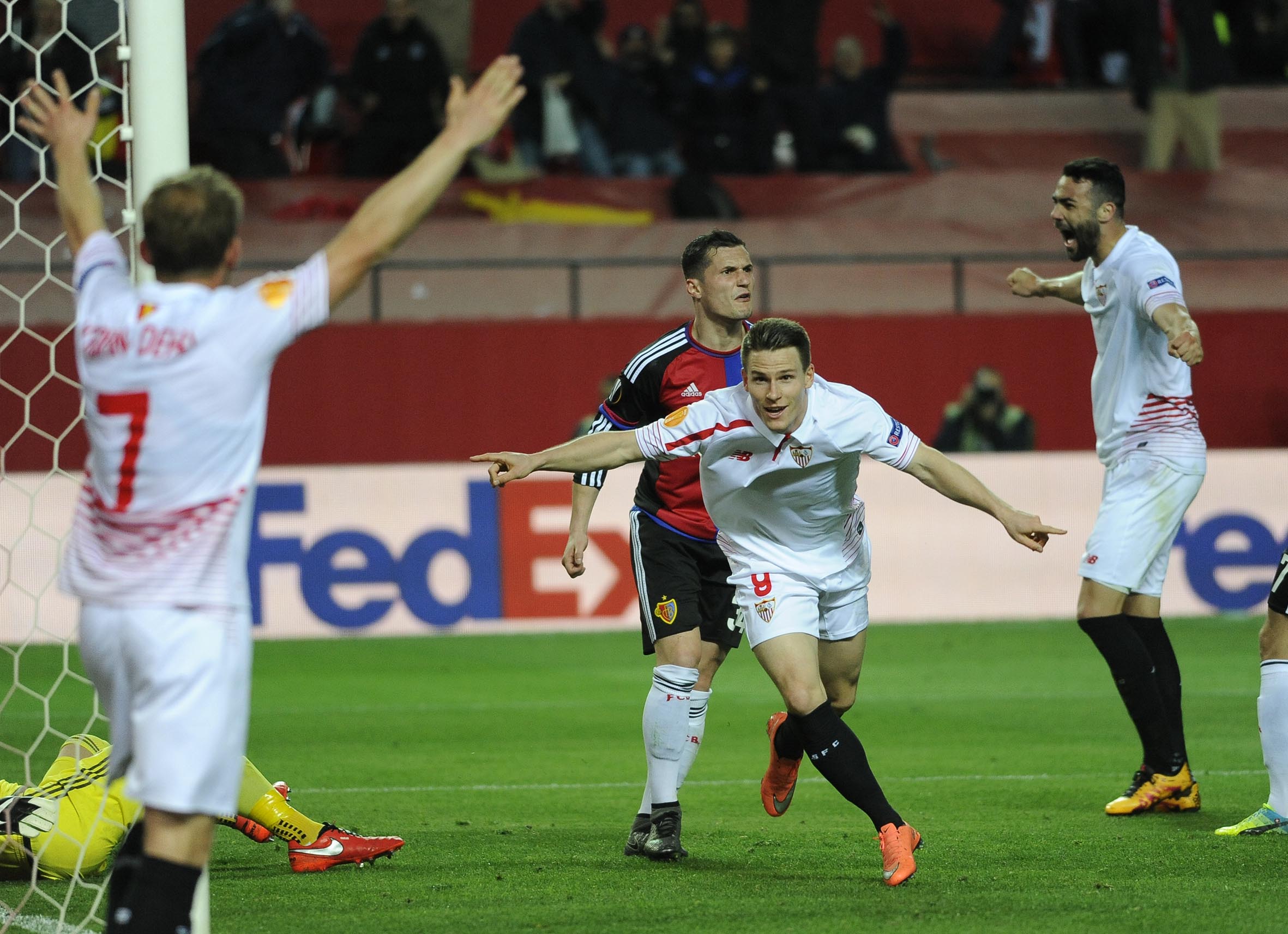 Celebración gol del Sevilla FC ante el Basilea