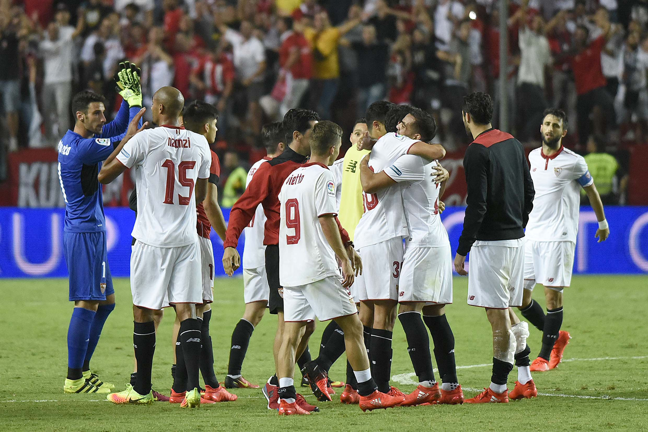 Celebración de la victoria del Sevilla FC