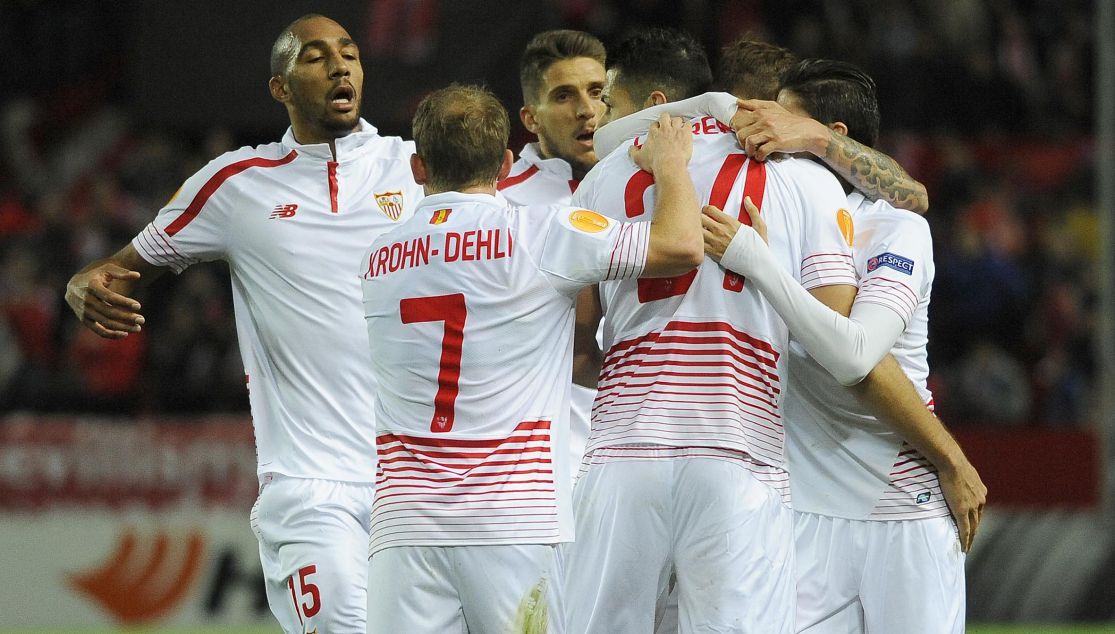 Carriço celebra el gol  en el Sevilla FC-Molde FK