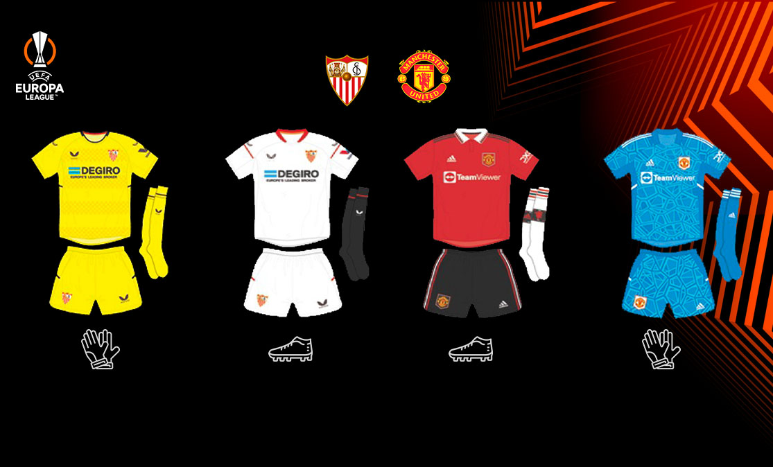 Equipaciones para el partido de UEFA Europa League entre el Sevilla FC y el Manchester United FC