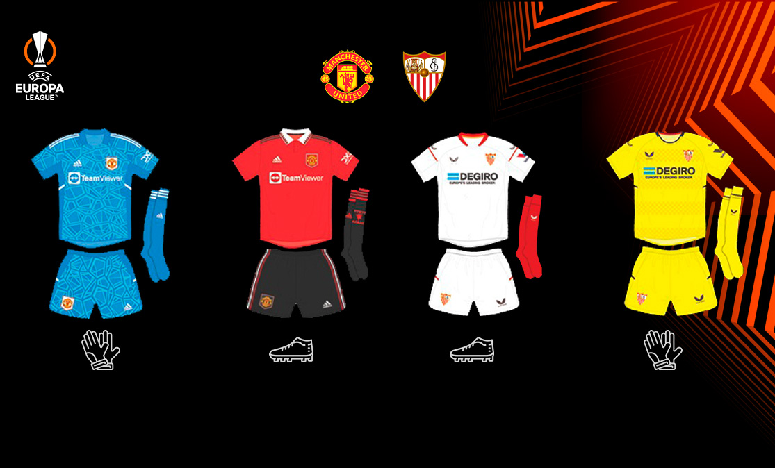 Equipaciones para el partido de UEFA Europa League entre el Manchester United y el Sevilla FC