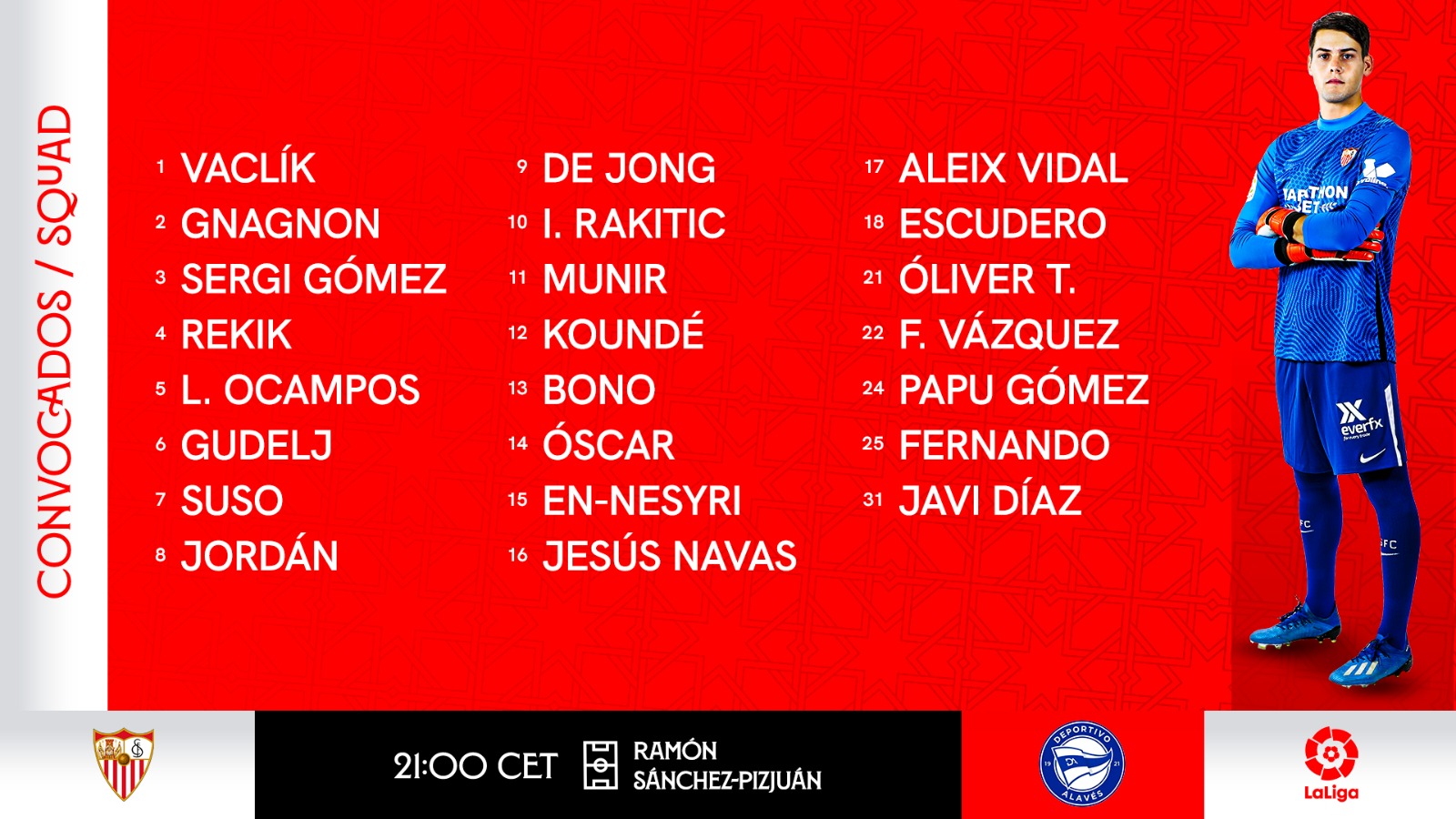 Squad to face Deportivo Alavés
