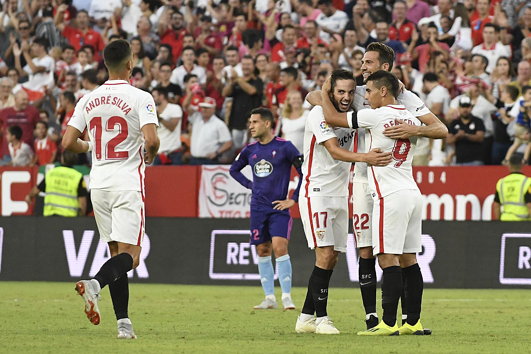 Sevilla FC celebrate a goal against Celta