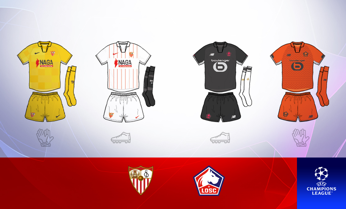 Equipaciones para el partido de Liga de Campeones entre el Sevilla FC y el LOSC Lille