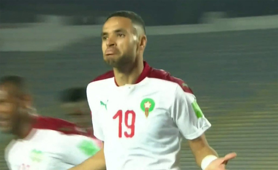 En-Nesyri celebrates his goal against Liberia