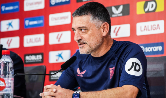 Imagen de García Pimienta en la rueda de prensa previa al Deportivo Alavés