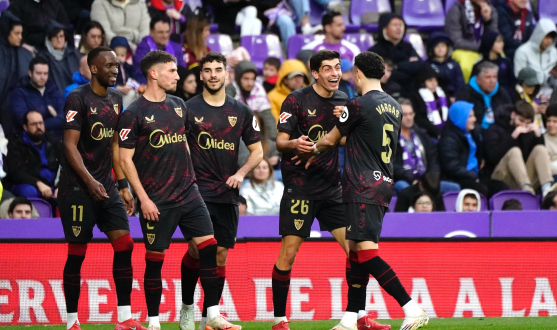 El Sevilla FC celebra un gol en Valladolid