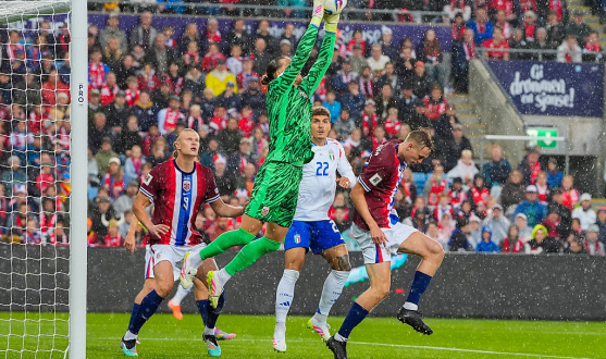 Nyland detiene el esférico en el choque ante Italia