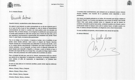 Carta del Ministro del Interior a Antonio Álvarez