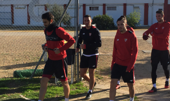 Los jugadores del Sevilla FC en el entrenamiento 