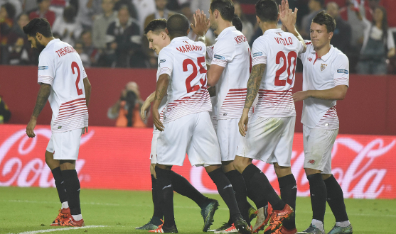 Celebración de gol del Sevilla FC al Getafe