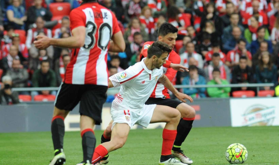 Juan Muñoz durante el Sevilla-Athletic de la jornada 38 de Liga.