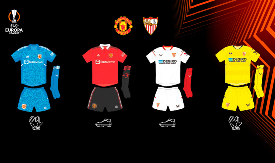 Equipaciones para el partido de UEFA Europa League entre el Manchester United y el Sevilla FC