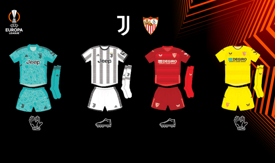 Equipaciones para el partido de UEFA Europa League entre la Juventus FC y el Sevilla FC