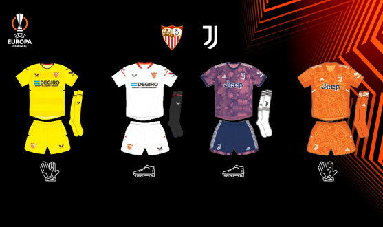 Equipaciones para el partido de UEFA Europa League entre el Sevilla FC y la Juventus FC