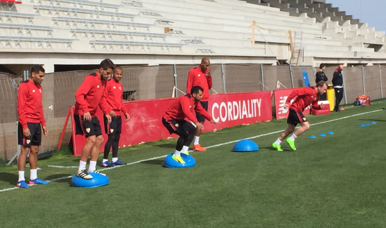 Players take part in a session at the training ground