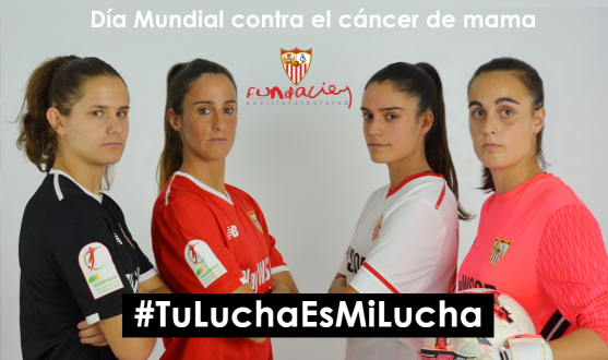 Jugadoras del Sevilla FC femenino en el Día Mundial contra el cáncer de mama