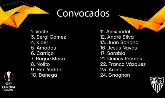 Players called up for the match against Standard