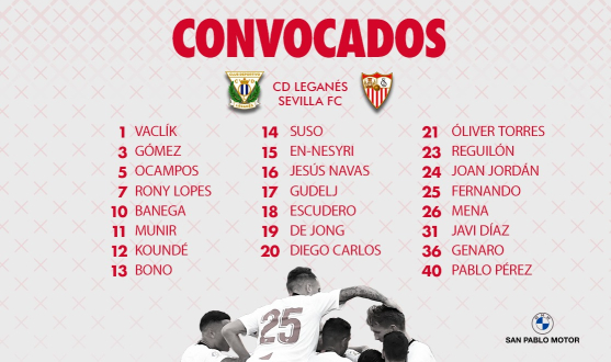 Lista de convocados para el CD Leganés- Sevilla FC