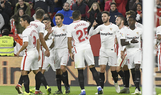 Celebración de un tanto del Sevilla FC