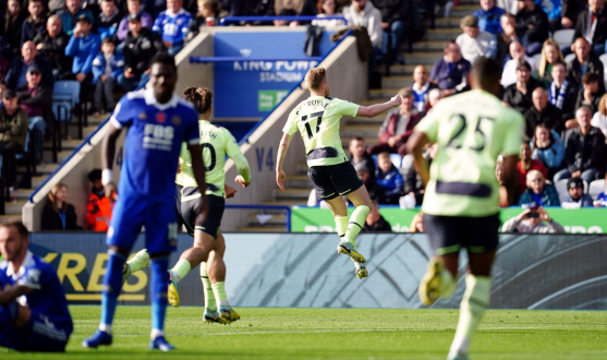 De Bruyne celebra un gol ante el Leicester City