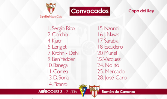Convocatoria del Sevilla FC para el partido ante el Cádiz CF