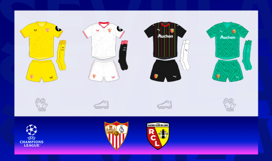 Equipaciones para el partido de UEFA Champions League entre el Sevilla FC y el RC Lens