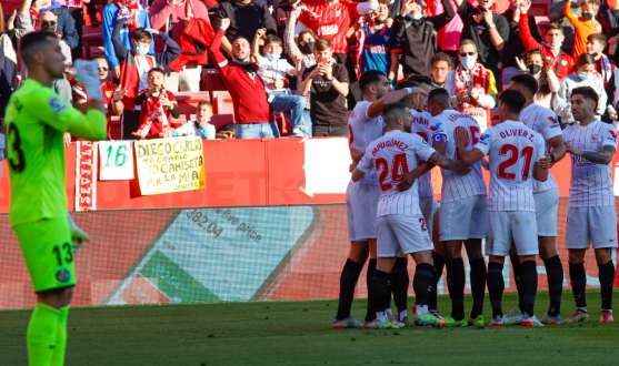Sevilla FC celebrate a goal this season
