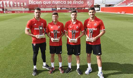 Juan Soriano, Pozo, David Carmona y Berrocal del Sevilla FC