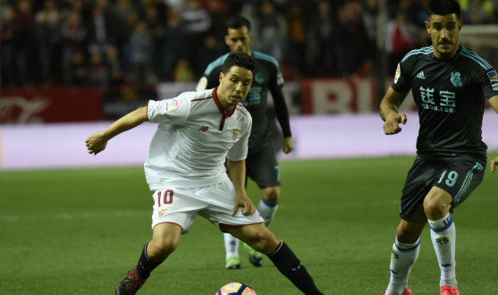 Sevilla FC's Samir Nasri on the ball against Real Sociedad