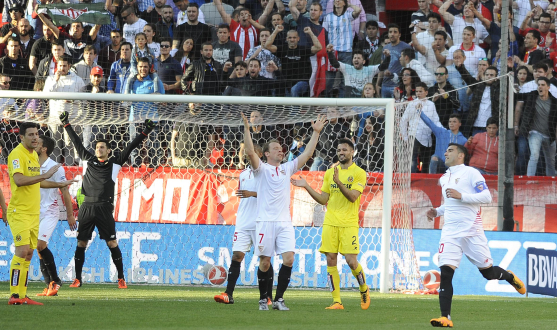 Celebración de la victoria del Sevilla FC ante el Villarreal