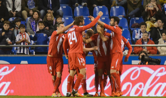 Celebración del gol del Sevilla FC en Riazor