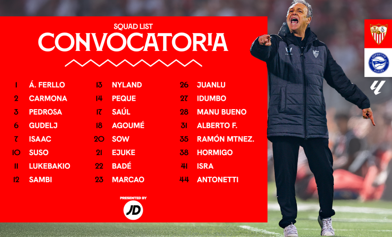 Convocatoria del Sevilla FC ante el Deportivo Alavés